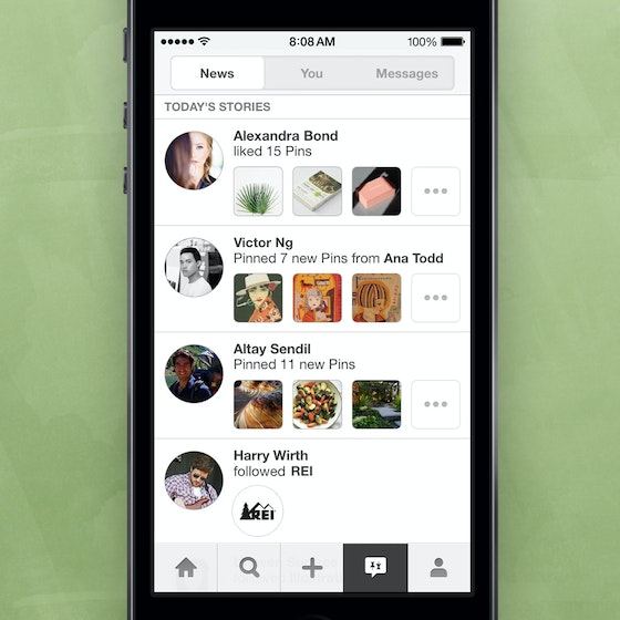 Phone screen with Pinterest app.