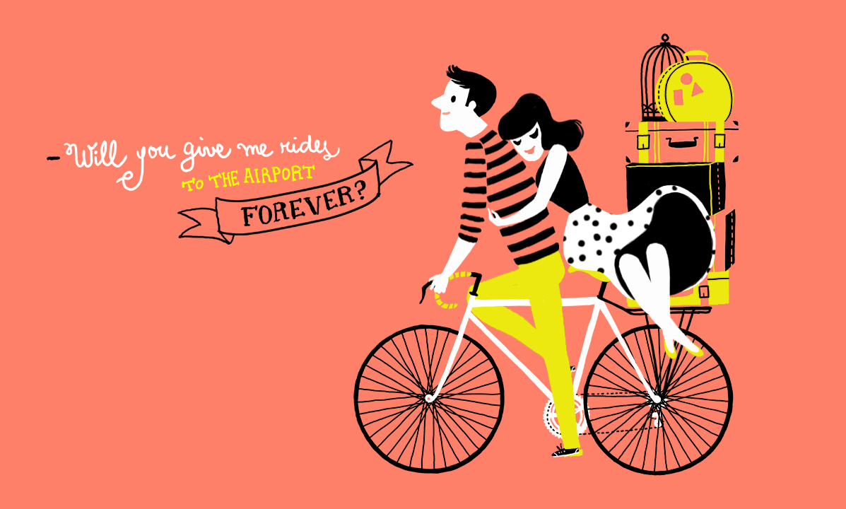 Illustration of couple on bike