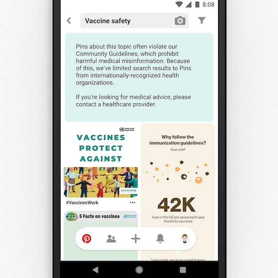 Authoritative results for vaccine-related searches on Pinterest