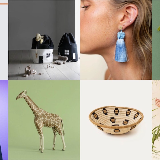 Photo of 8 products sold on the Pinterest Shop (carpet, toy, earring, basket, bag, coat, toy giraffe)