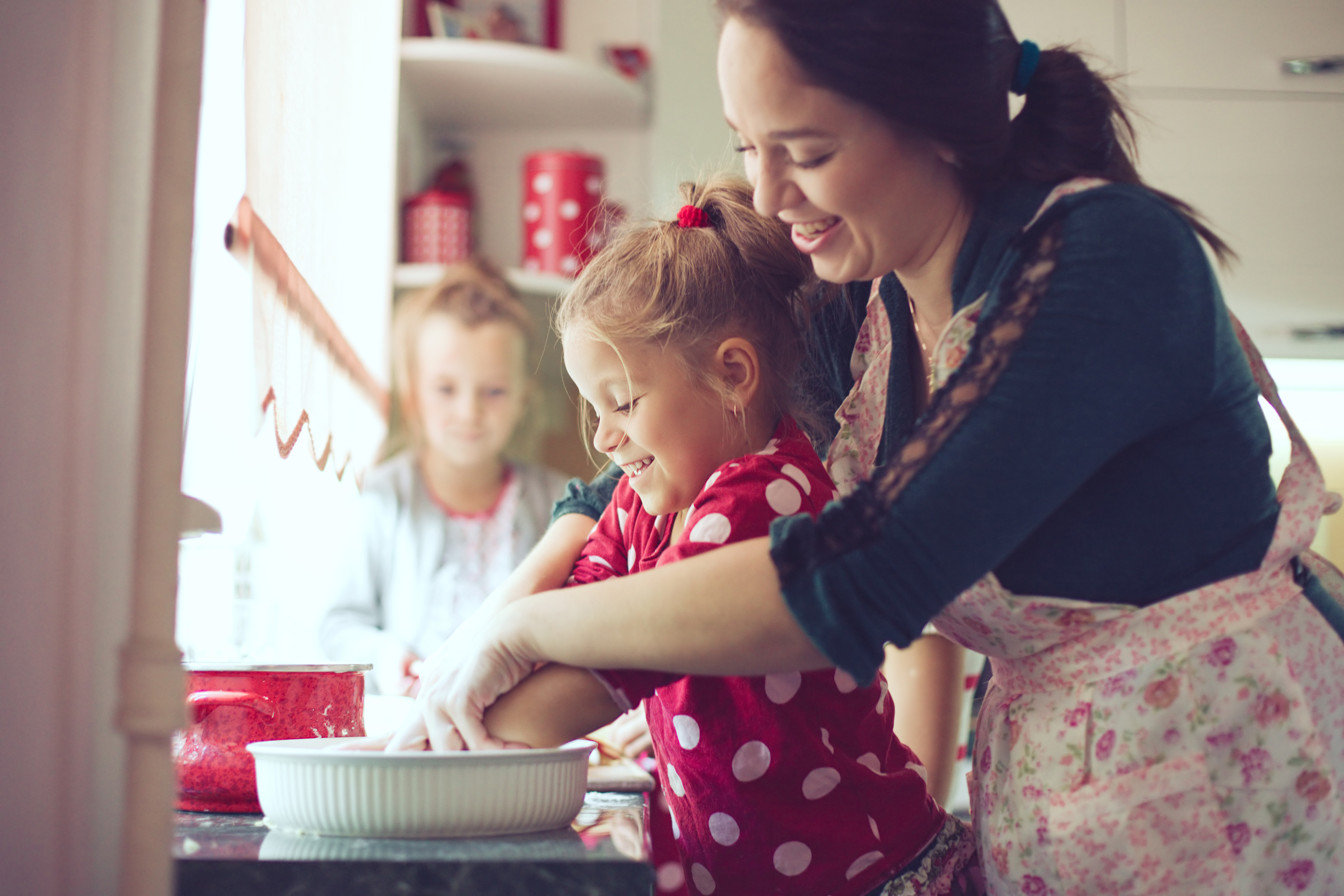 Mom cooking with kids