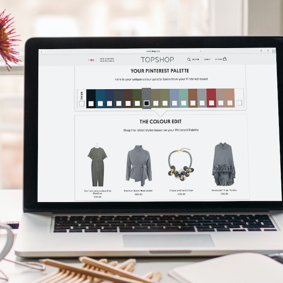 Computer screen showing TOPSHOP with Pinterest account.