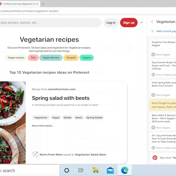 Pinterest in Microsoft Collections