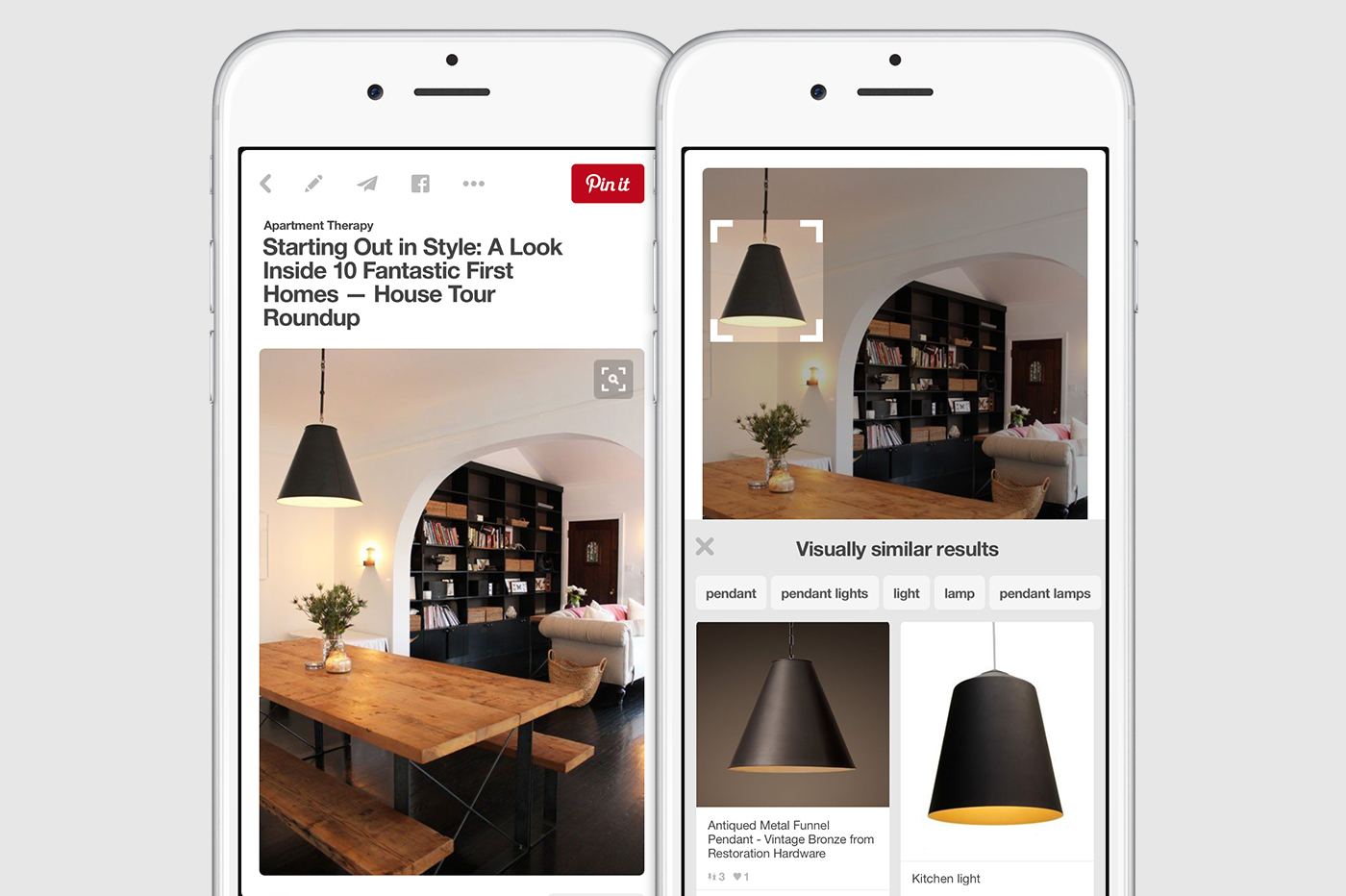 Visual search on Pinterest app